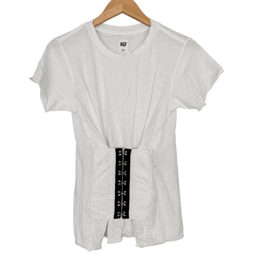 NSF White T-Shirt with Black Corset Detail